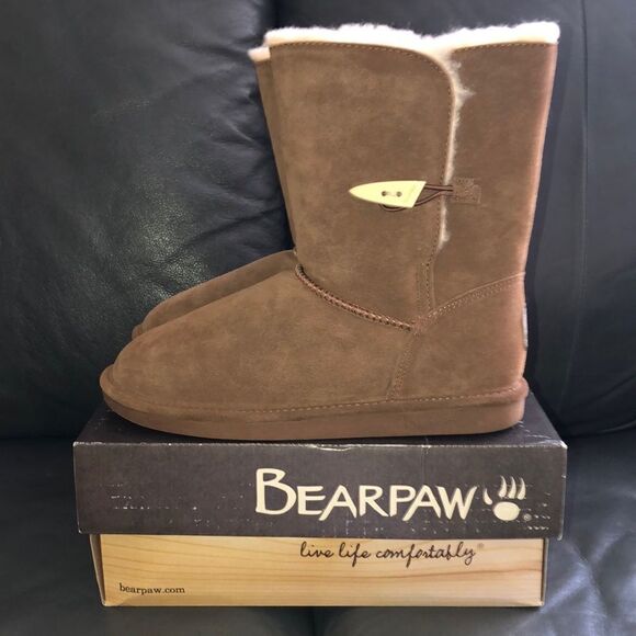 BearPaw Shoes - BearPaw 11 Victorian Hickory II Chocolate Brown Sheepskin Lined Suede Boots